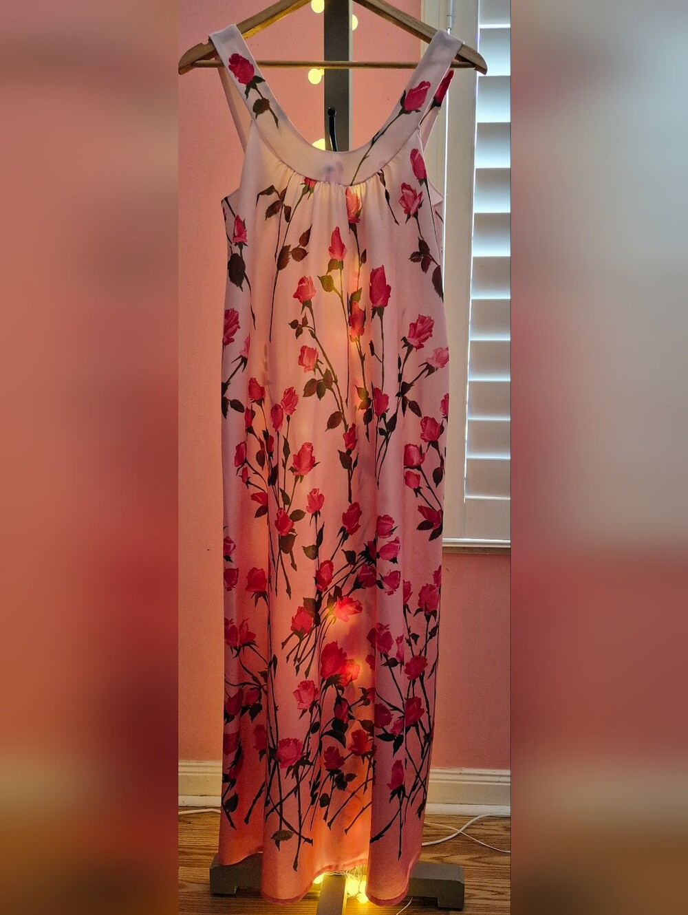 Vintage 1970s,Travel Lite Pink Rose Floral Maxi Dress